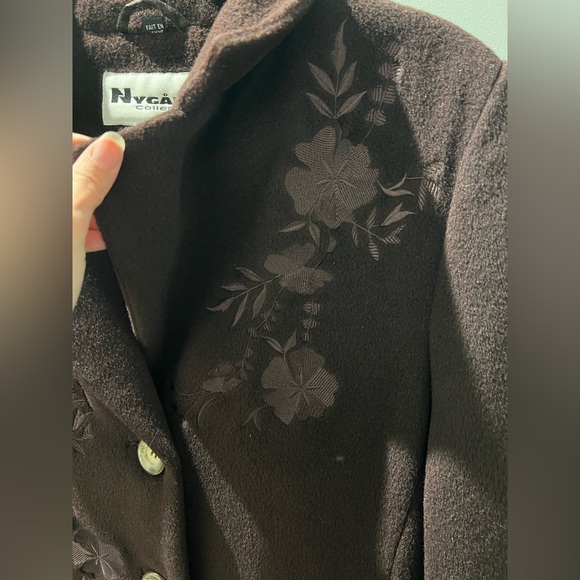 NYGÅRD Collection Wool Angora Coat | Deerskin Chamois Floral Appliqué | Size 10 - Picture 3 of 7
